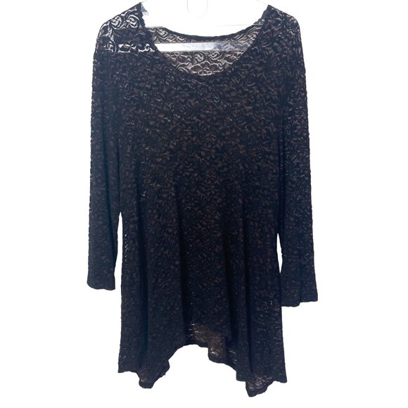 Tianello Lace Asbury Tunic Top Womens XL Black Brown Stretch Fairy Grunge Boho - Picture 1 of 8